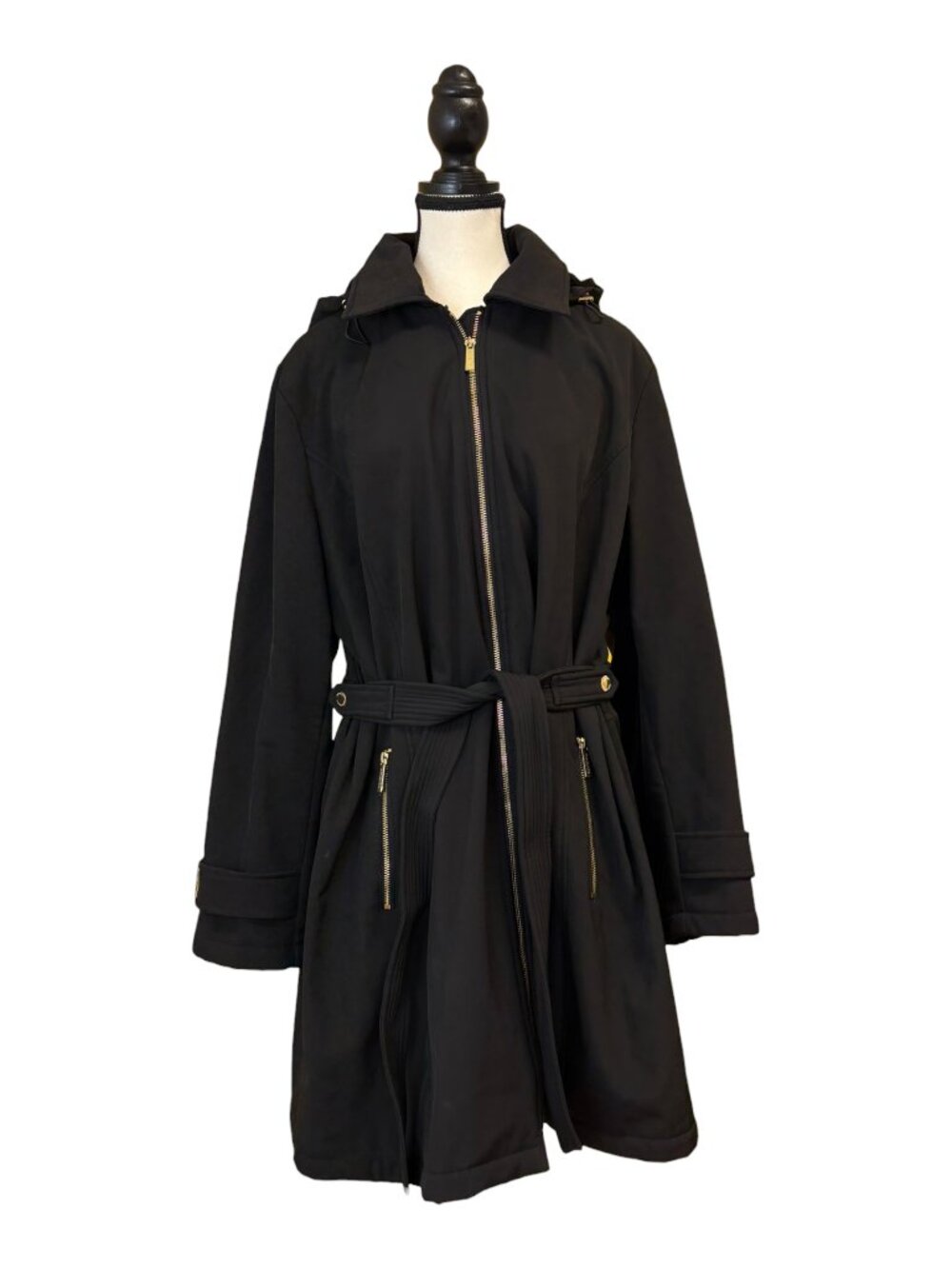 Michael Kors Black Belted Trench Coat with Gold-tone Hardware (1X)